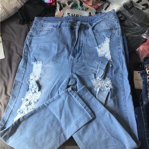 SHEIN 3xl Light Blue Distressed Jeans
